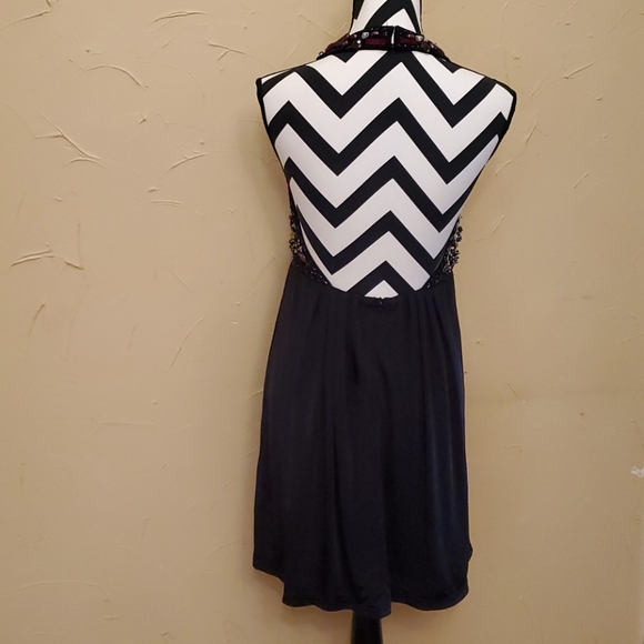 Black Beaded Halter Lined Dress Size Lg - Picture 3 of 9